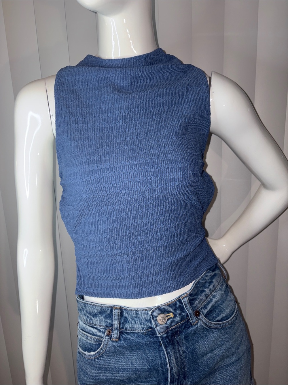 Fashion Nova Amaya Halter Cowl Textured Crop Top - Periwinkle Blue Small NWT